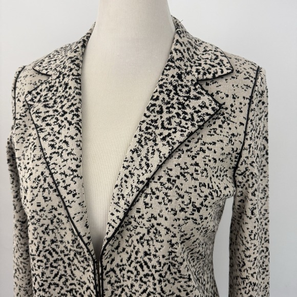 MING WANG Knit Blazer Jacket Womens Medium Animal Print Cheetah Old Money Chic - Picture 13 of 16